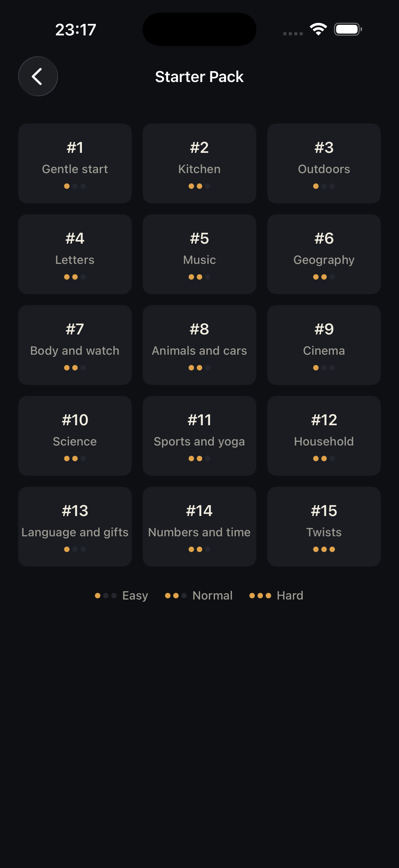 Puzzle list, Dark theme